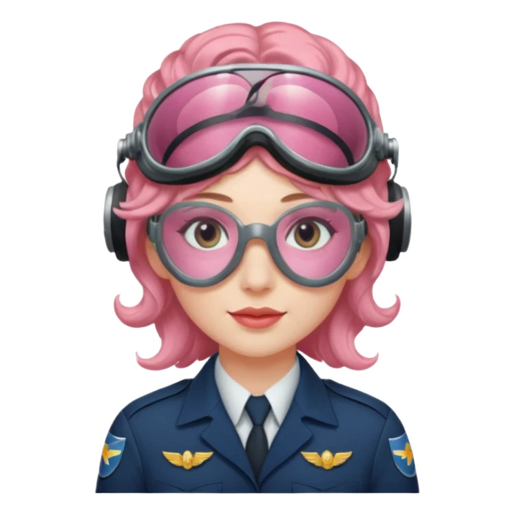 Flight Officer Lila – wavy rose-hair pilot with mirrored goggles sticker