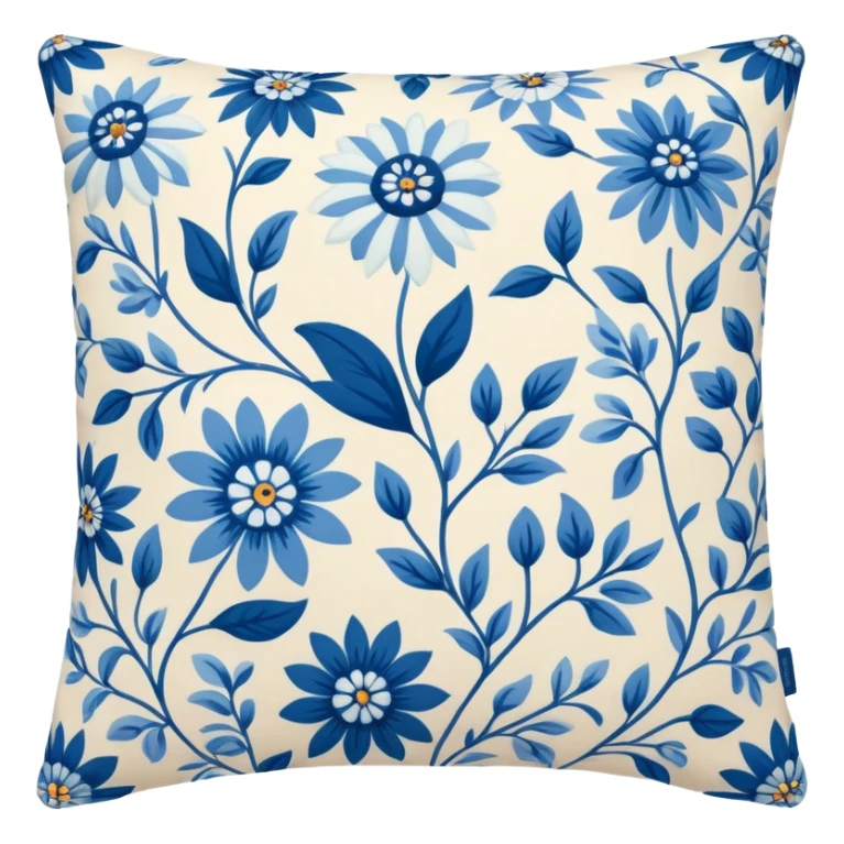 cream and blue floral pattern pillow  sticker