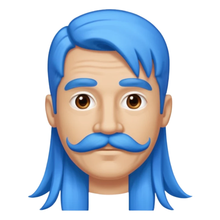 man with very long straight blue hair pink big mustache  sticker