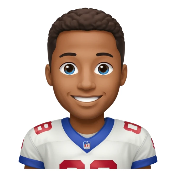 Black smiling man with blue eyes in a NY giants jersey sticker