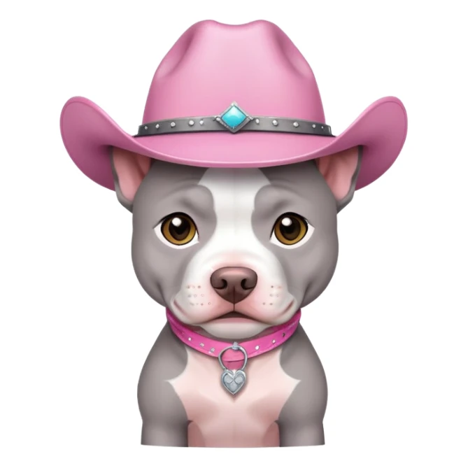 Gray and white pitbull with pink cow girl hat  sticker