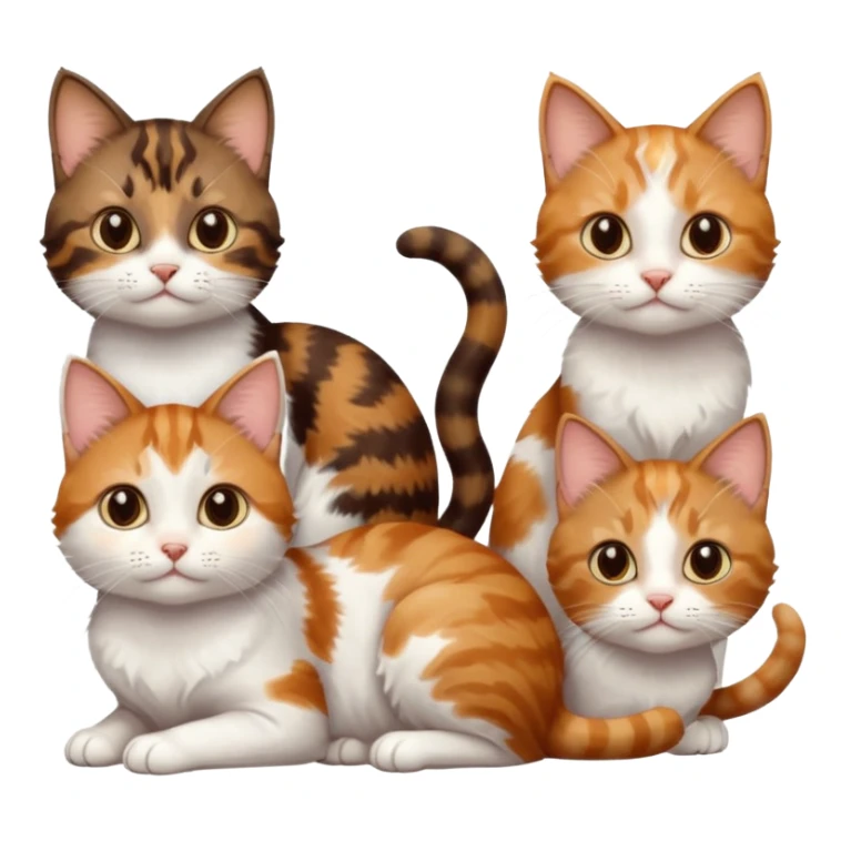 3 small cats different colours including brown tabby and white, patchy calico, and ginger and white sticker