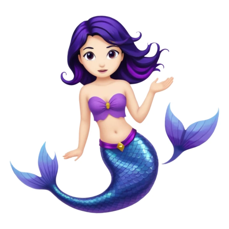 Mermaid with black hair and purple tail  sticker