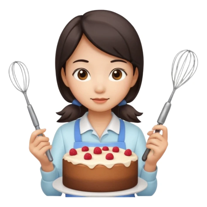 hot Asian girl baking a cake, holding a whisk sticker