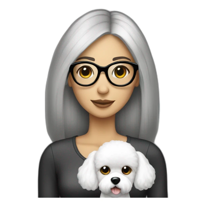 mujer con gafas pelo largo obscuro y perro bichon blanco sticker