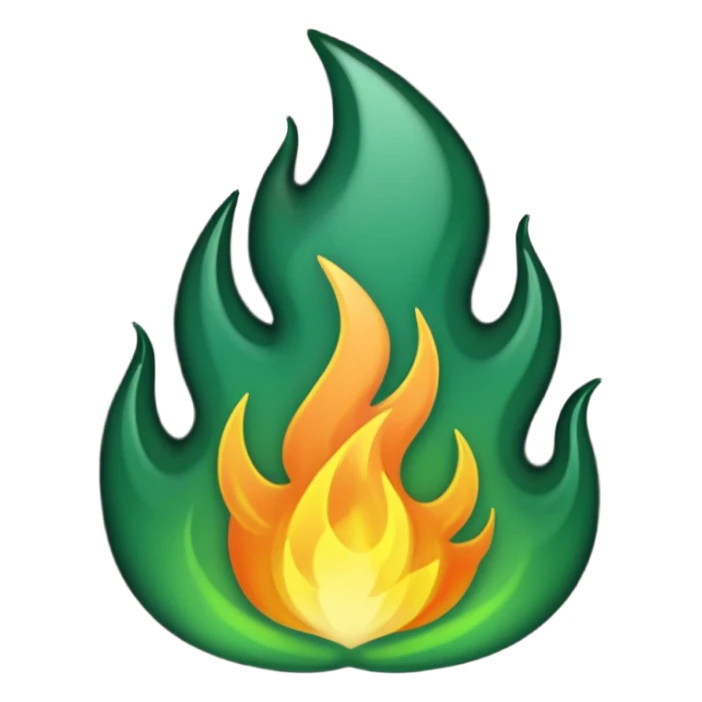 dark green flame, only dark green color, transparent background, emoji style sticker