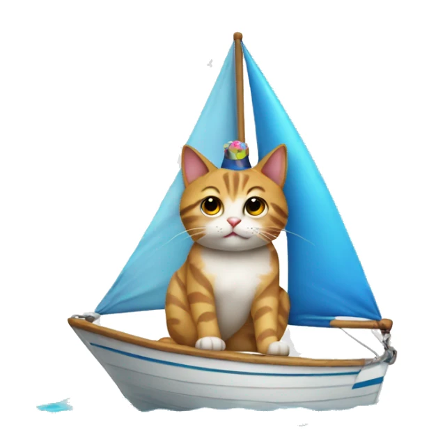 cat wearing a birthday hat on a sailboat sticker