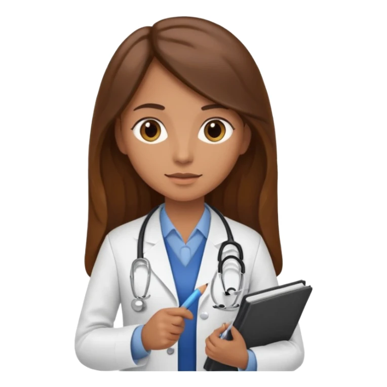 psychiatrist or therapist, mental health professional with notebook dressed like ad doctor with long brown hair  sticker
