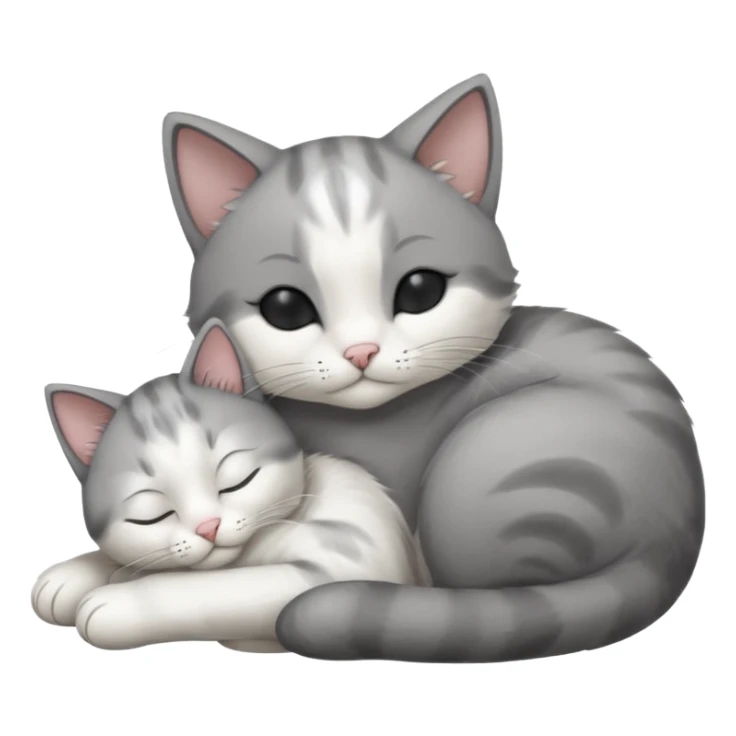 dark grey and white small cat with its eyes closed lying down leaning on its elbow with its paw curled under its head holding it up sticker