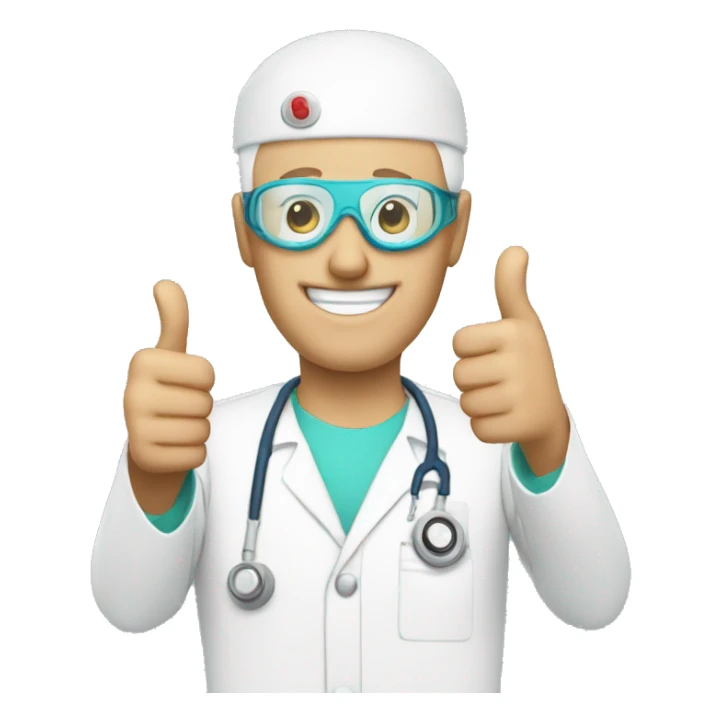 Bald male Nurse wearing face mask and goggles  giving thumbs up sticker