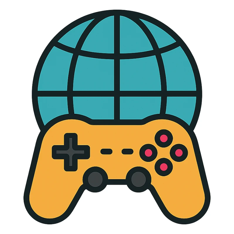 gaming controller seamlessly blended with a globe showing meridians, modern icon sticker