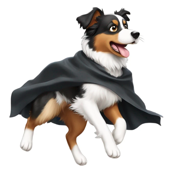 Australian Shepard black tan and white with a super dog cape jumping in the air  sticker