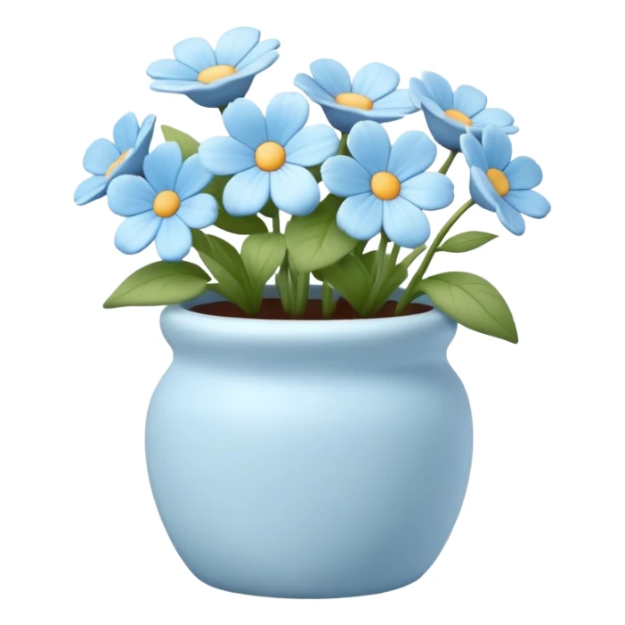 pastel blue flowers growing in a cute pot sticker