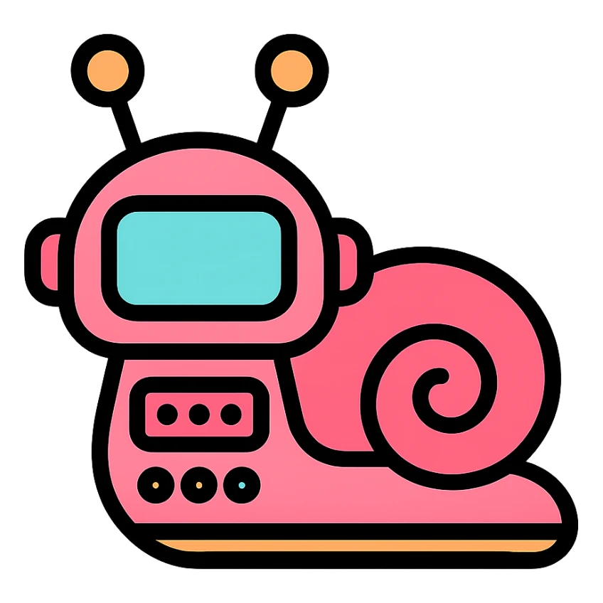 color outline icon of a pink robot snail sticker