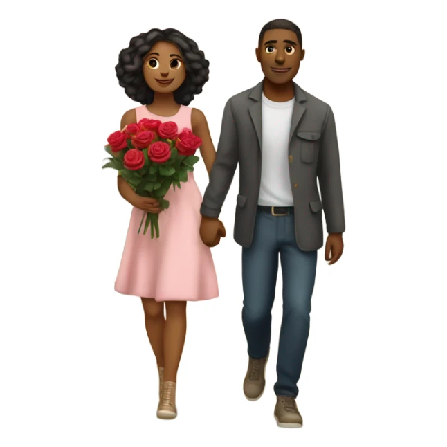 romantic walk in the park for beautiful couple holding roses sticker