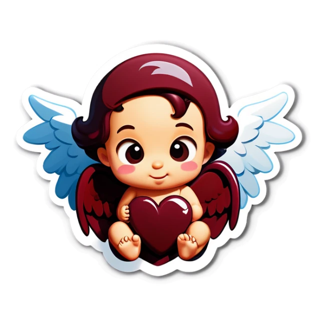 Deep maroon emoji heart with a little baby boy angel inside  sticker