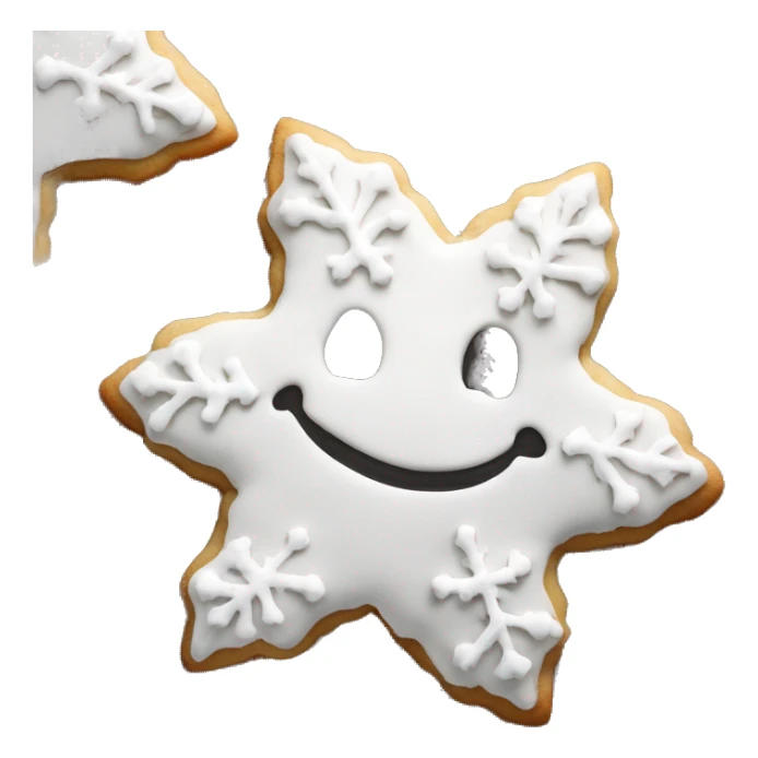 Create a smiley Christmas cookie in the shape of a star or snowflake. The cookies are decorated with white icing and sprinkled with colored sugar. It should look appetizing and festive sticker
