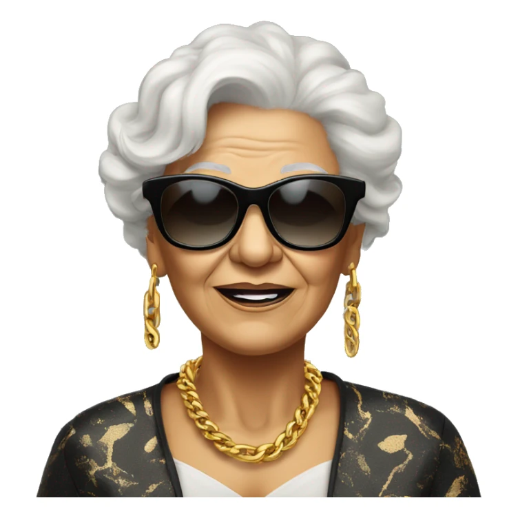 rich cool grandma in black sunglasses with a gold chain sticker