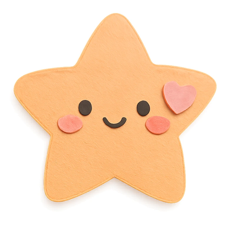 Cute pastel orange star with a tiny pastel heart, no limbs, full body, transparent background, in kawaii paper craft style. sticker