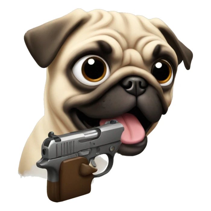 Pug holding a pistol aiming at you  sticker