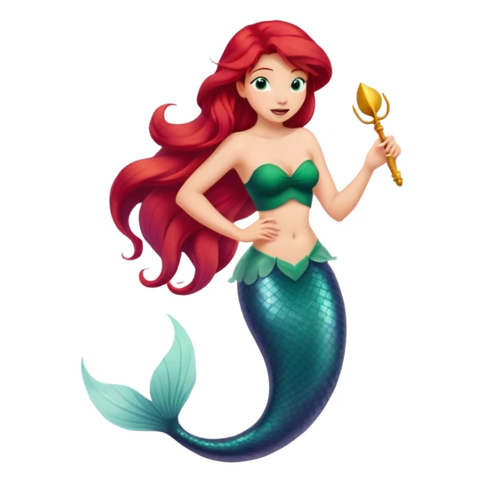 Disney Ariel mermaid singing, red hair flowing, green tail sticker