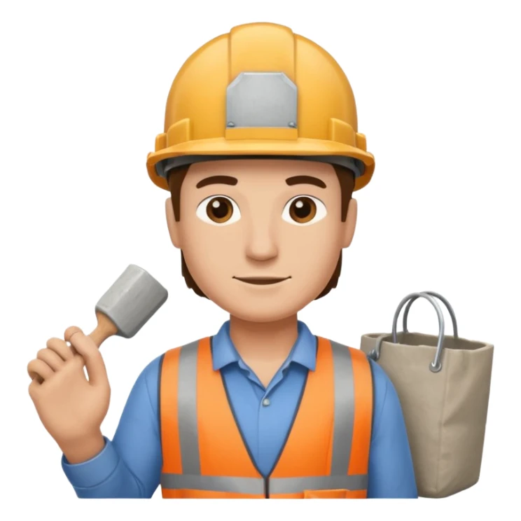 Bricklayer with construction helmet and a cement bag in his hands sticker