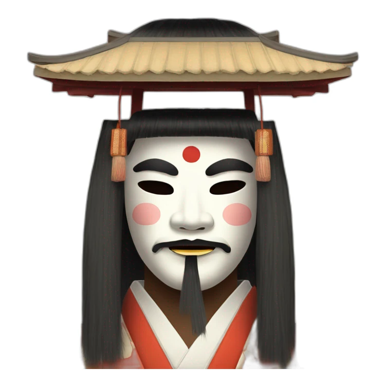 noh-mask-longhair-japanese-kimono-massive-man sticker