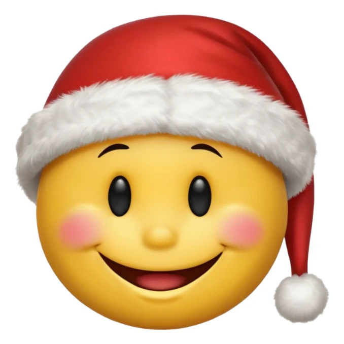 Smiley face smiles with closed eyes in a red Christmas hat sticker