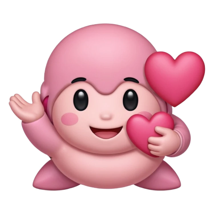 create a chibi sticker of Kirby smiling with a heart in his hands sticker