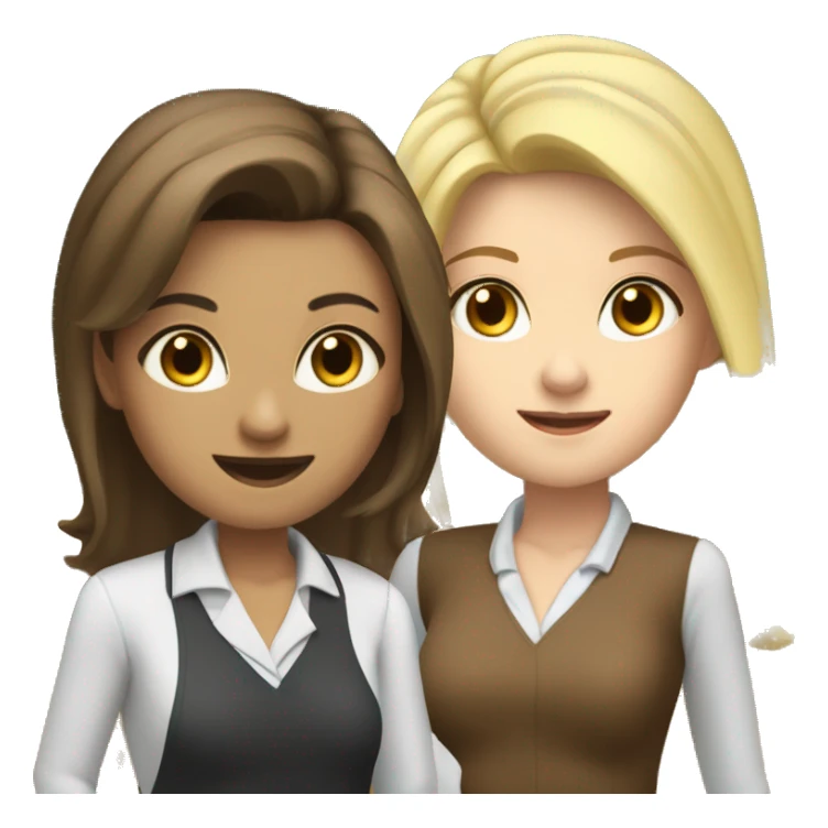 three girls dressed as teachers standing in front of a school board, two of them are brunettes and fair-skinned with brown eyes, one of them is blonde and fair-skinned with blue eyes sticker