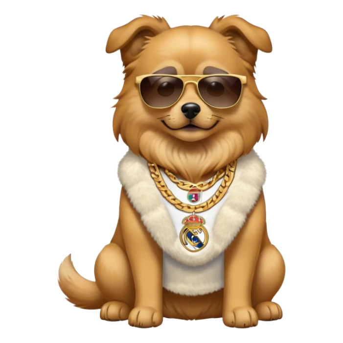 dog with an Real madrid dress and chain and sunglasses sticker