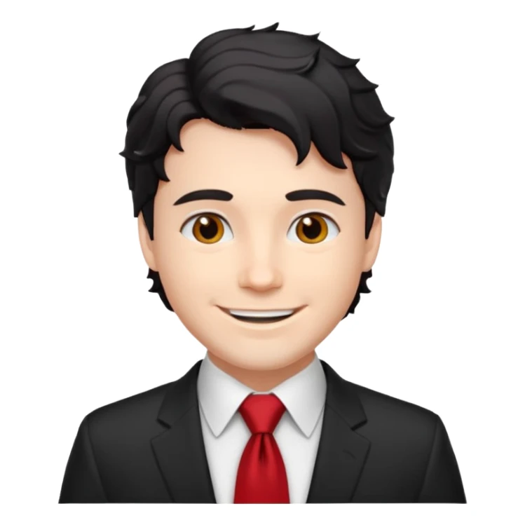 white man in white shirt, having red tie, black wavy sticker