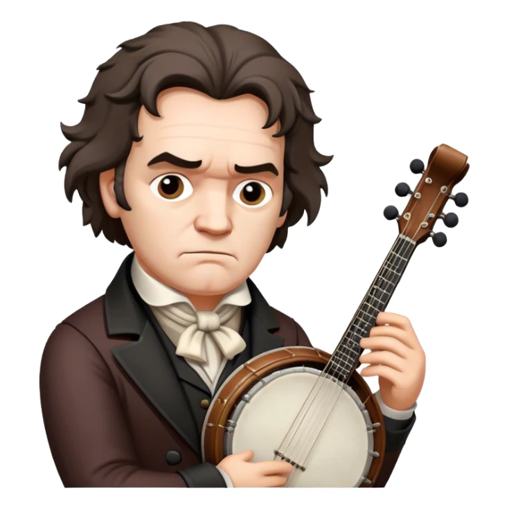 Beethoven looking stern holding banjo sticker