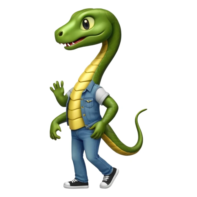 anthropomorphised snake wearing jeans and a t-shirt, walking upright sticker