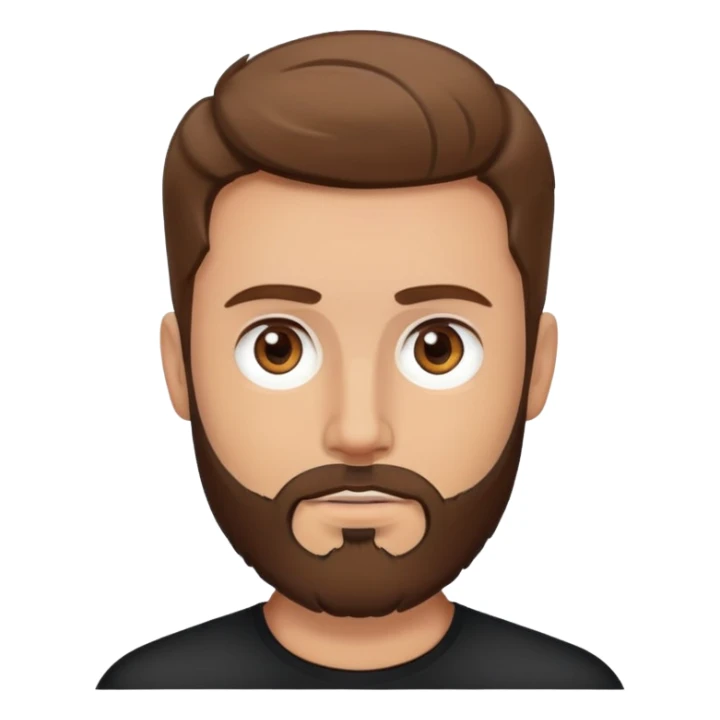 white man with brown hair and beard and hazel eyes wearing black sticker