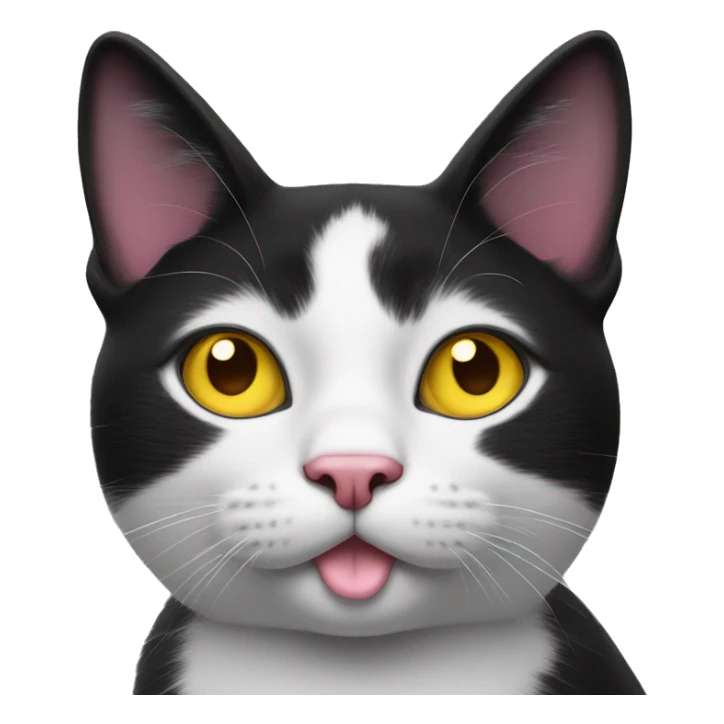 Black and white cat with a pink nose and yellow eyes sticker