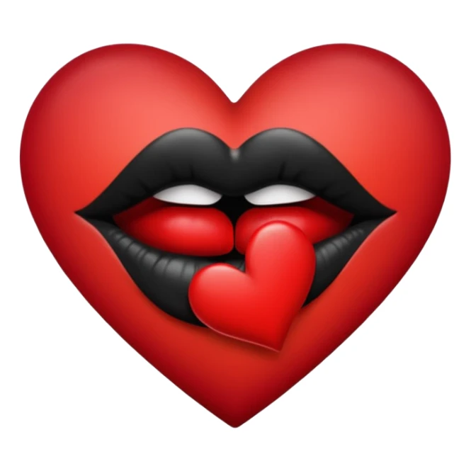 A solid red gradient heart, with three black lipstick kiss marks of different angles printed on it, retro matte texture, high contrast, clean edges, sticker style, 
 sticker