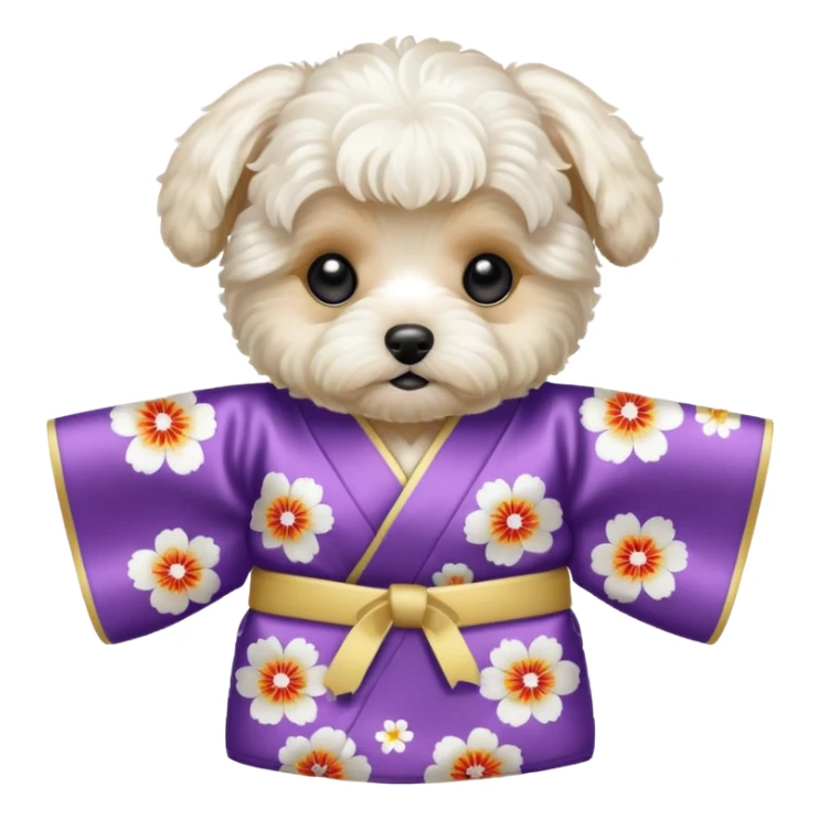 Maltipoo white puppy wearing kimono sticker