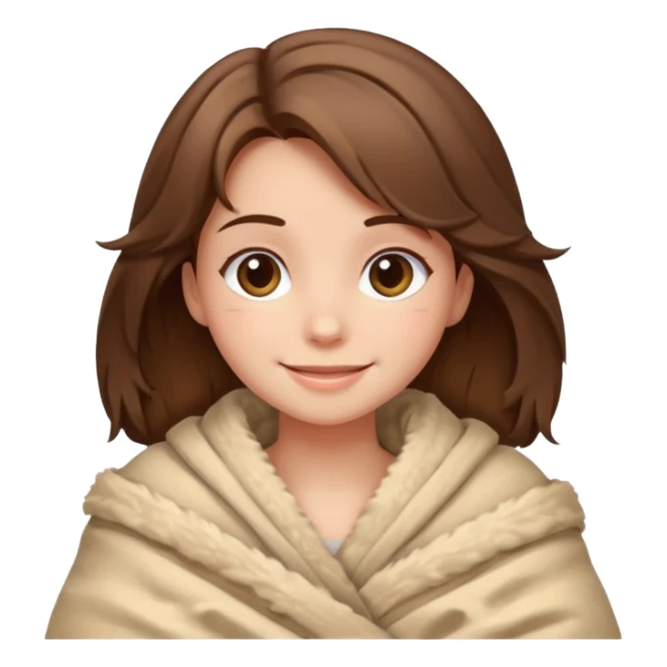happy brown haired girl wrapped up in fluffy beige blanket sticker