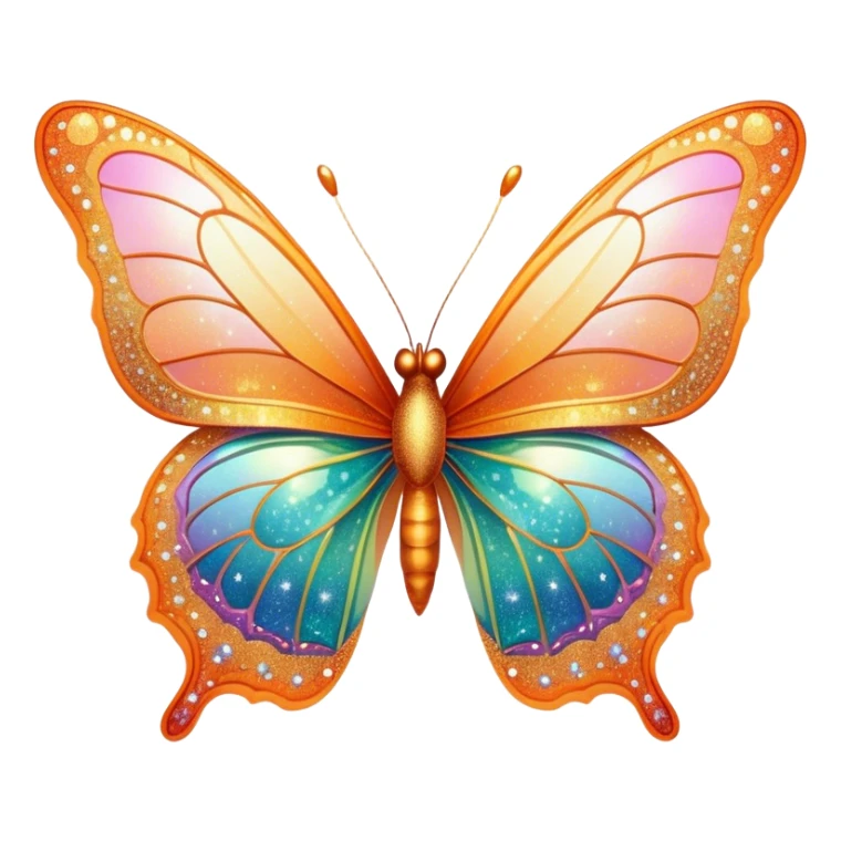 Pastel sparkly orange glittery iridescent rainbow transparent butterfly with detailed intricate patterns sticker