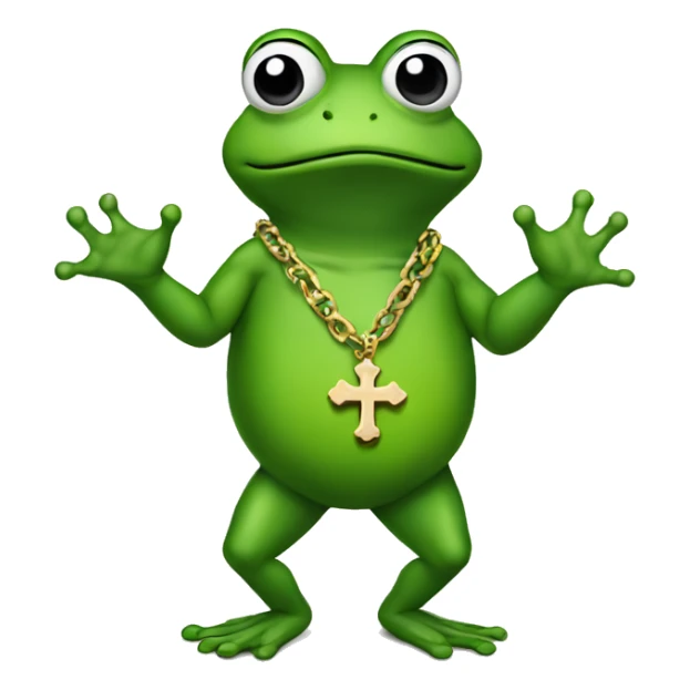 meme frog wearing cross necklace walking on two hands sticker