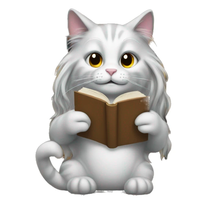 cat with long hair reading a stack of books sticker