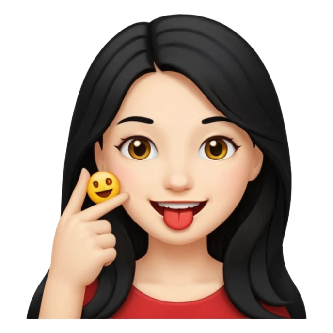 emoji biting finger flirty, and long black hair sticker