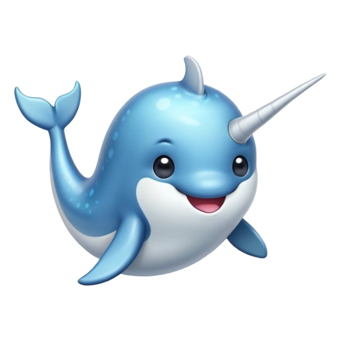 Cinematic Comical Cute Narwhal Portrait Emoji, Head tilted dramatically with an exaggeratedly amused expression, featuring a uniquely curved tusk, a sleek body with wide, comically expressive eyes brimming with playful disbelief, Simplified yet hilariously expressive features, highly detailed, glowing with a slightly sassy oceanic glow, high shine, dramatic yet playful, stylized with an air of cheeky marine mischief, soft glowing outline, capturing the essence of a meme-worthy cute narwhal that looks ready to side-eye its way into viral fame! sticker