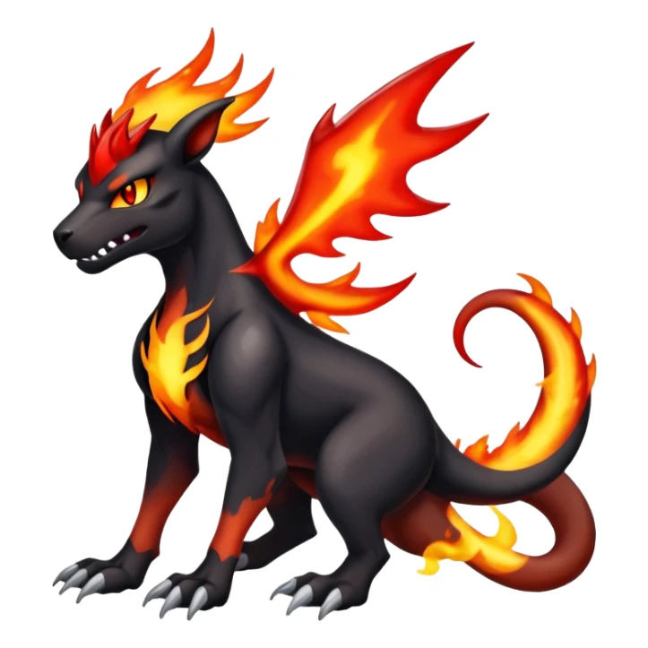 Badass cool shiny Houndoom-Charmeleon-Fakémon-hybrid-creature (full body)  sticker