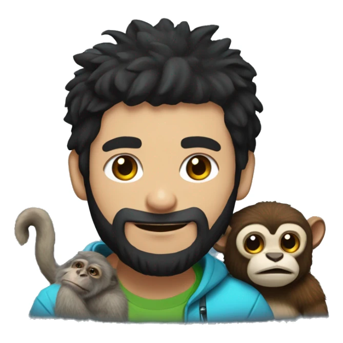 gamer guy with black hair and beard with a marmoset monkey sticker