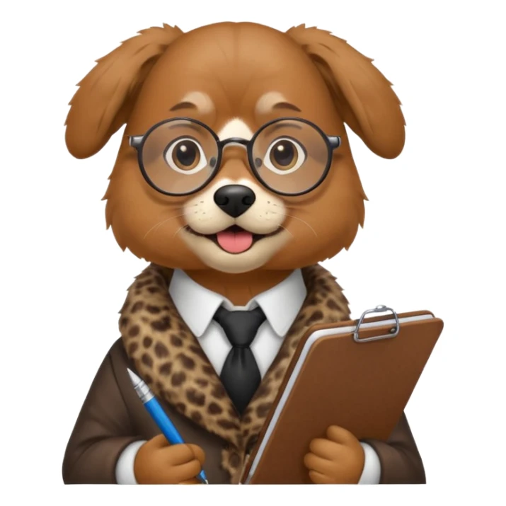 Friendly dog with clipboard and pen, wearing round spectacles.
 sticker