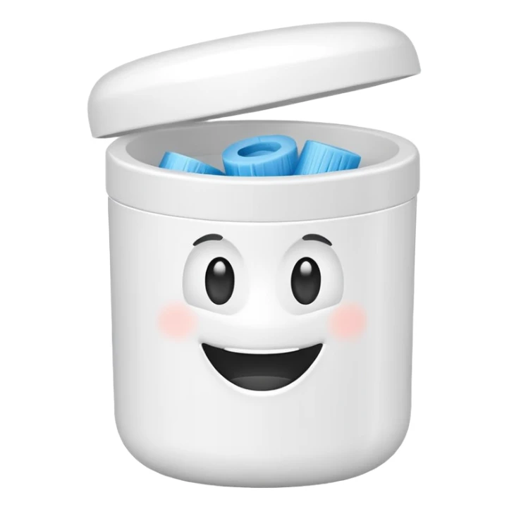 A roll of dental floss in a white container  sticker