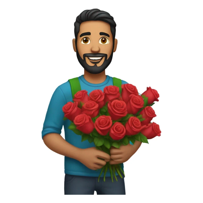 Hispanic bearded Man holding a bouquet of roses  sticker