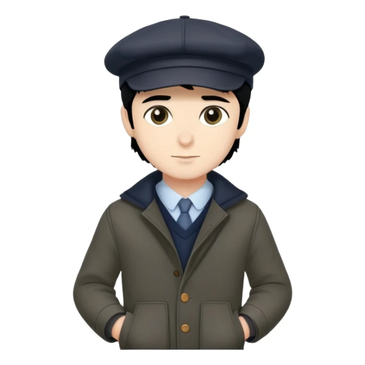  boy in hat outdoors full-length hyperrealistic handsome man, in clothes in the style of loro piana, in a cap, black hair, origin Spanish Armenian sticker